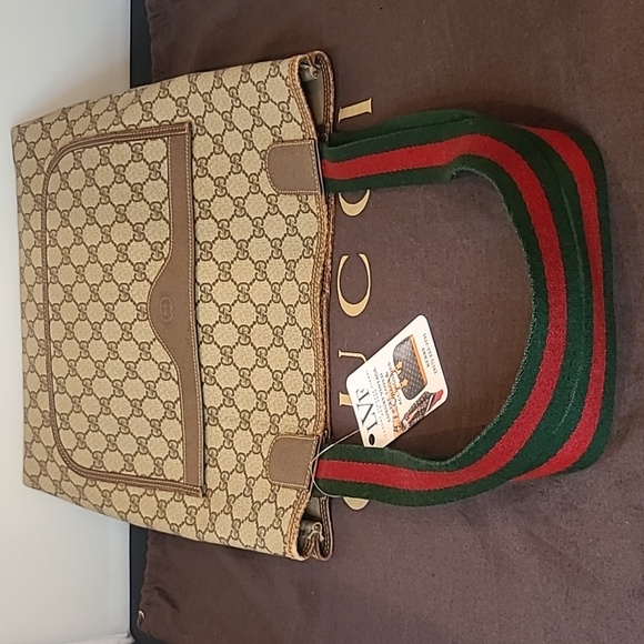 GUCCI VINTAGE RARE 1970’S GG SUPREME COATED CANVAS WEB SHERRY ICONIC TOTE BAG - Picture 10 of 17